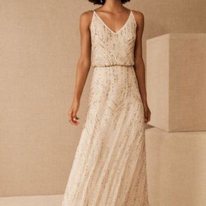 BHLDN Fidelia Beaded Maxi Dress in Oyster sz 2